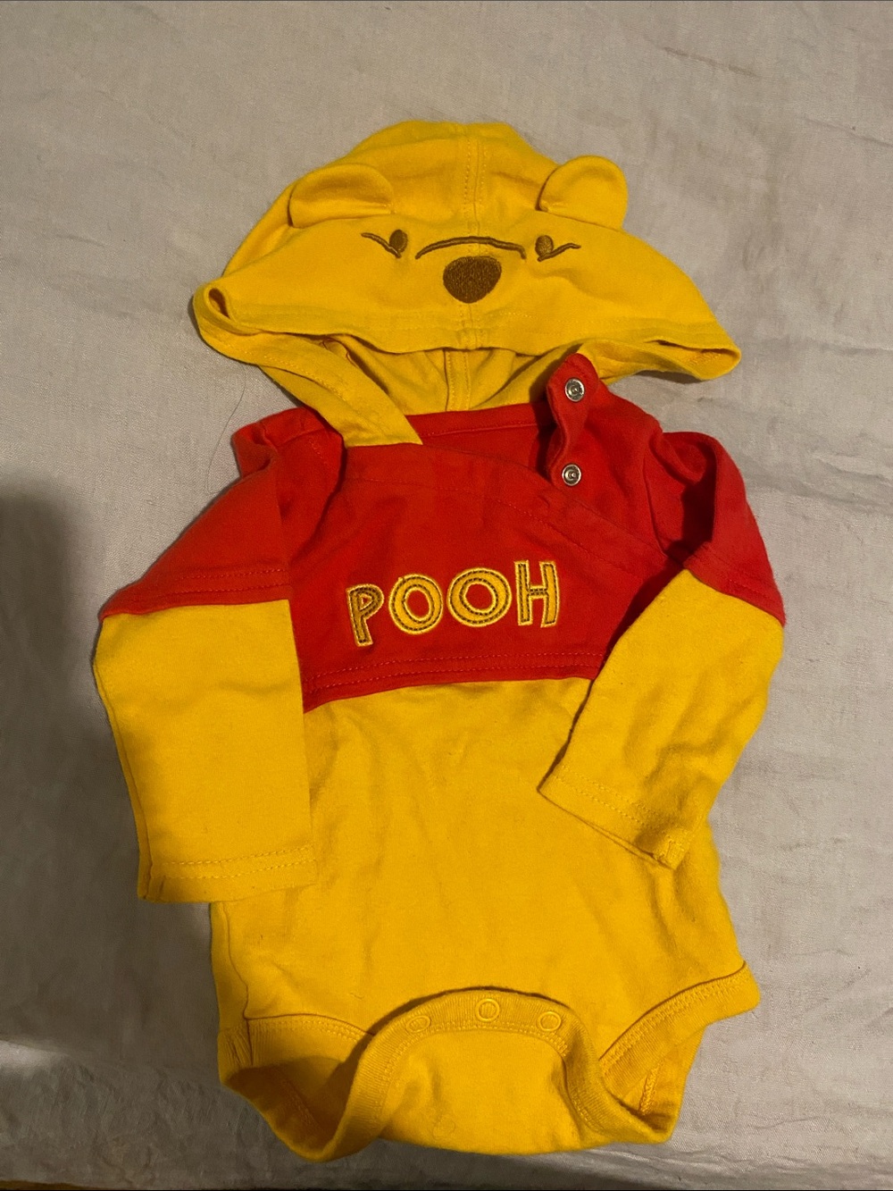 Winnie the Pooh Hooded Baby Bodysuit - Yellow & Red
